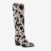 Tuhoomall Western Knee High Cowboy Boots, Animal Print, Stylish Mid Block Heel, Perfect for Parties and Casual Outings