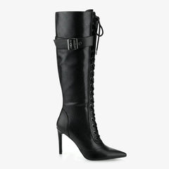 Tuhoomall Fashion Knee-High Boots For Parties, Stylish Pointed Toe With Adjustable Buckle And 9cm Stiletto Heels, Comfortable PU Material, Perfect For All Seasons Tuhoomall