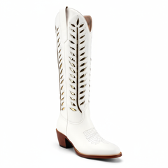 Tuhoomall Western Mid Calf Boots for Women, Embroidered Vegan Leather, Casual Chunky Heel, Spring Autumn Winter Fashion