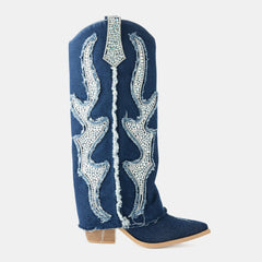 Tuhoomall Western Cowboy Boots for Women - Comfortable Rhinestone Foldable Design for Casual, Outdoor, or Party Wear