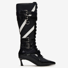 Tuhoomall Knee High Comfort Boots With Adjustable Buckles And Stylish Zippers For Dancing And Party Events