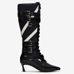 Tuhoomall Knee High Comfort Boots With Adjustable Buckles And Stylish Zippers For Dancing And Party Events Tuhoomall