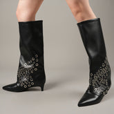 Tuhoomall Knee High Kitten Heel Boots For Women - Stylish PU Leather, Pointed Toe, Low Heel - Perfect For Dance And Casual Wear All Year Round