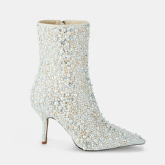 Tuhoomall Sparkling Rhinestone Pointed Toe Ankle Boots for Party, Wedding or Performance - 9cm High Heel, Zipper Closure, Trendy Design