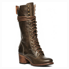 Tuhoomall Western Cowgirl Mid Calf Boots, Retro Chunky Heel, Round Toe, Zipper Closure, Stylish Casual Travel Footwear