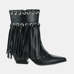 Tuhoomall Western Ankle Boots for Women - Chic Pointed Toe Suede Short Booties with Tassels & Zipper for Fashionable Casual Outdoor Style Tuhoomall