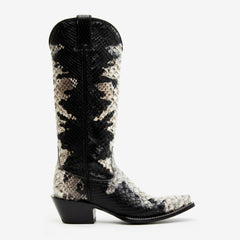 Tuhoomall Western Style Knee-High Cowboy Boots For Women, Comfortable Ankle Design, Fashionable Casual Look With Faux Leather In Crocodile & Snake Patterns