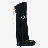 Tuhoomall Waterproof Over-The-Knee Flat Boots, Comfortable Thick Sole with Tassels, Stylish Bohemian Design for Casual Parties