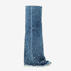 Tuhoomall Over-The-Knee Boots with Fringe and Studs for Party and Performance, Vintage Style, Slip-On Wedge Heel