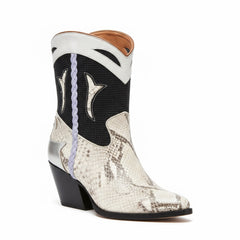 Tuhoomall Floral Ankle Cowboy Boots for Women, Low Chunky Heel 2.75 in, Elegant Vegan Leather, Perfect for Casual and Formal Occasions