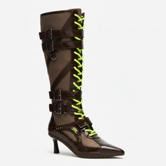 Tuhoomall Knee High Comfort Boots With Adjustable Buckles And Stylish Zippers For Dancing And Party Events