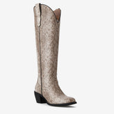 Tuhoomall Western Style Knee-High Boots for Women, Chunky Heel, Animal Print Vegan Leather, Slip-On Design for All Seasons