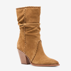 Tuhoomall Western Cowboy Ankle Boots for Women, Stylish Casual Short Boots, Wrinkled Design, Slip-On, Chunky Heel, All-Season Wear