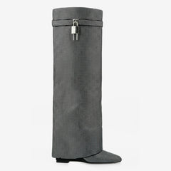 Tuhoomall Knee-High Wedge Boots with Rhinestones for Fashionable Outdoor Parties and Casual Style