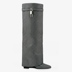 Tuhoomall Knee-High Wedge Boots with Rhinestones for Fashionable Outdoor Parties and Casual Style Tuhoomall