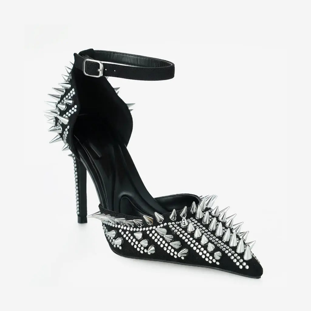 Tuhoomall High Heel Sandals for Performance and Parties, Pointed Toe, Adjustable Buckle, Sparkling Rhinestones, Summer Fashion Tuhoomall