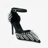 Tuhoomall High Heel Sandals for Performance and Parties, Pointed Toe, Adjustable Buckle, Sparkling Rhinestones, Summer Fashion Tuhoomall