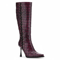 Tuhoomall Fashion Knee-High Boots for Women, Chic Style with Zipper and Stone Pattern, 9cm Stiletto Heels for Everyday and Work Use