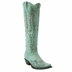 Tuhoomall Western Knee-High Cowgirl Boots with Embroidery, Chunky Heel, Slip-On Design for Outdoor Adventures
