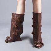 Tuhoomall High Heel Open Toe Ankle Boots Floral Embellished Summer Party Shoes with Wedge Design for Fashionable Evening Wear Tuhoomall