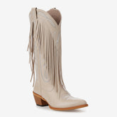 Tuhoomall Western Floral Cowboy Boots for Women - Comfortable Mid-Calf Slip-On Footwear with Fringe for Parties and Travel