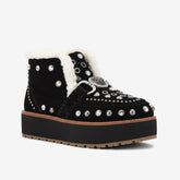 Tuhoomall Fashionable Ankle Boots with Adjustable Buckle, Studded Design, Rubber Sole for All-Season Style, Ideal for Parties and Casual Outings Tuhoomall