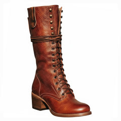 Tuhoomall Western Cowgirl Mid Calf Boots, Retro Chunky Heel, Round Toe, Zipper Closure, Stylish Casual Travel Footwear