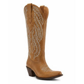 Tuhoomall Western Cowgirl Mid Calf Boots With Embroidery, Casual Pointed-Toe Chunky Heel Design, Stylish Daily Footwear Tuhoomall