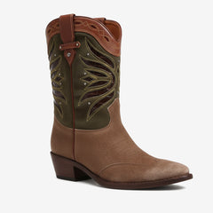 Tuhoomall Western Cowboy Ankle Boots for Women, Stylish Travel and Outdoor Short Booties, Floral Embroidery and Studded Design, Comfortable Chunky Heel