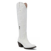 Tuhoomall Western Knee-High Cowgirl Boots with Embroidery, Chunky Heel, Slip-On Design for Outdoor Adventures