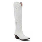 Tuhoomall Western Knee-High Cowgirl Boots with Embroidery, Chunky Heel, Slip-On Design for Outdoor Adventures Tuhoomall