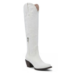 Tuhoomall Western Knee-High Cowgirl Boots with Embroidery, Chunky Heel, Slip-On Design for Outdoor Adventures