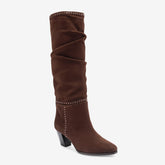 Tuhoomall Fashionable Ruched Knee-High Boots for Women, Chunky Mid-Heel, Casual Chic Style, Versatile All-Season Comfort