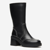 Tuhoomall Fashionable Casual Mid-Calf Boots for Travel and Outdoor, Comfortable Chunky Heels with Metal Zipper and Color Block Design Tuhoomall