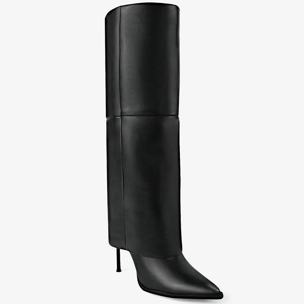 Tuhoomall Knee-High Stiletto Boots for Parties - Classic Style, Pure Color, Comfortable Fit, 10cm Heel, Perfect for Fashionable Evening Wear Tuhoomall