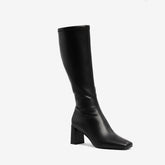 Tuhoomall Knee High Fashion Boot For Parties And Casual Wear, Stylish Solid Color, Mid Chunky Heel, Zipper Closure, Comfortable For All Seasons