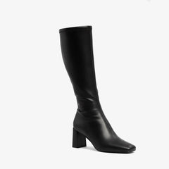 Tuhoomall Knee High Fashion Boot For Parties And Casual Wear, Stylish Solid Color, Mid Chunky Heel, Zipper Closure, Comfortable For All Seasons Tuhoomall