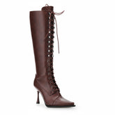 Tuhoomall Fashion Women's Knee-High Stiletto Boots, Elegant Party Wear with Lace-Up and Studs, Perfect for Weddings and Casual Outings