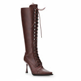 Tuhoomall Fashion Women's Knee-High Stiletto Boots, Elegant Party Wear with Lace-Up and Studs, Perfect for Weddings and Casual Outings Tuhoomall