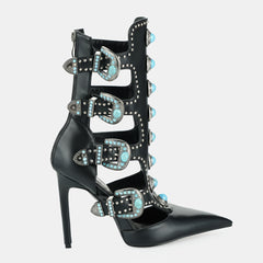 Tuhoomall Fashion Ankle Boots for Women with Chunky Heels, Pointed Toe, Embellished Design, Perfect for Casual, Performances, and Parties