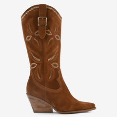 Tuhoomall Western Style Floral Embroidered Mid-Calf Boots for Women | Casual Outdoor Fashion with Sturdy Rubber Sole