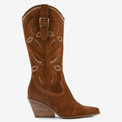 Tuhoomall Western Style Floral Embroidered Mid-Calf Boots for Women | Casual Outdoor Fashion with Sturdy Rubber Sole Tuhoomall
