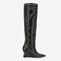 Tuhoomall Over-The-Knee Boots For Women, Stylish Wedge Heel With Zipper Closure, Perfect For Parties And Fashionable Casual Outfits
