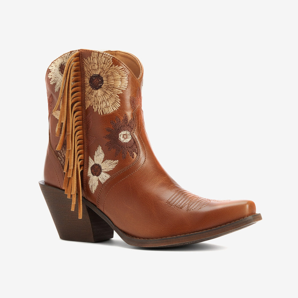 Tuhoomall Western Cowboy Ankle Boots for Women, Fashionable Floral Embroidered Short Booties, Casual Spring Autumn Winter Wear Tuhoomall