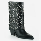 Tuhoomall Ankle Boots for Women, Stylish and Comfortable, Perfect for Parties and Casual Outings, Studded Design with Metal Buckle, 10cm Chunky Heel