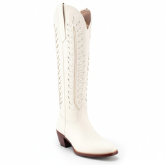 Tuhoomall Western Mid Calf Boots for Women, Embroidered Vegan Leather, Casual Chunky Heel, Spring Autumn Winter Fashion