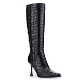 Tuhoomall Fashion Knee-High Boots for Women, Chic Style with Zipper and Stone Pattern, 9cm Stiletto Heels for Everyday and Work Use