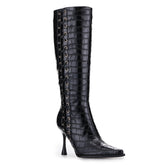 Tuhoomall Fashion Knee-High Boots for Women, Chic Style with Zipper and Stone Pattern, 9cm Stiletto Heels for Everyday and Work Use Tuhoomall