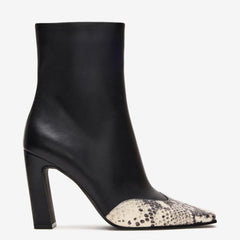 Tuhoomall Fashion Casual Ankle Boots with Chunky Heel, Zip Closure, Snake Pattern for Everyday and Work Wear, Stylish Short Boots Tuhoomall