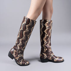 Tuhoomall Knee High Dance Boots For Women, Comfortable Western Style With Animal Print, Durable Rubber Sole, Perfect For Fashion, Travel And Outdoor Events